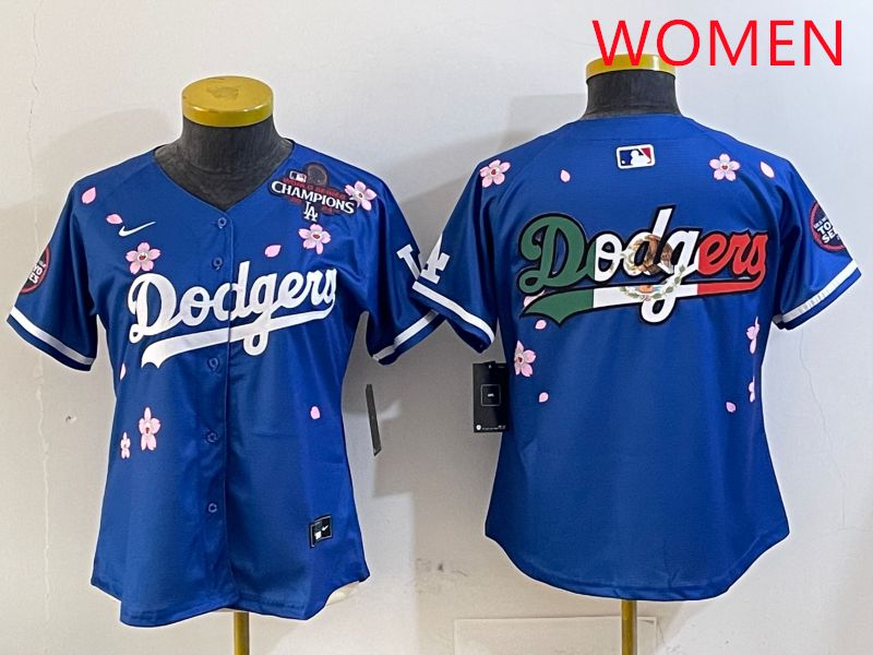 Women Los Angeles Dodgers Blank Blue Sakura Edition 2025 Nike MLB Jersey style 9->women mlb jersey->Women Jersey